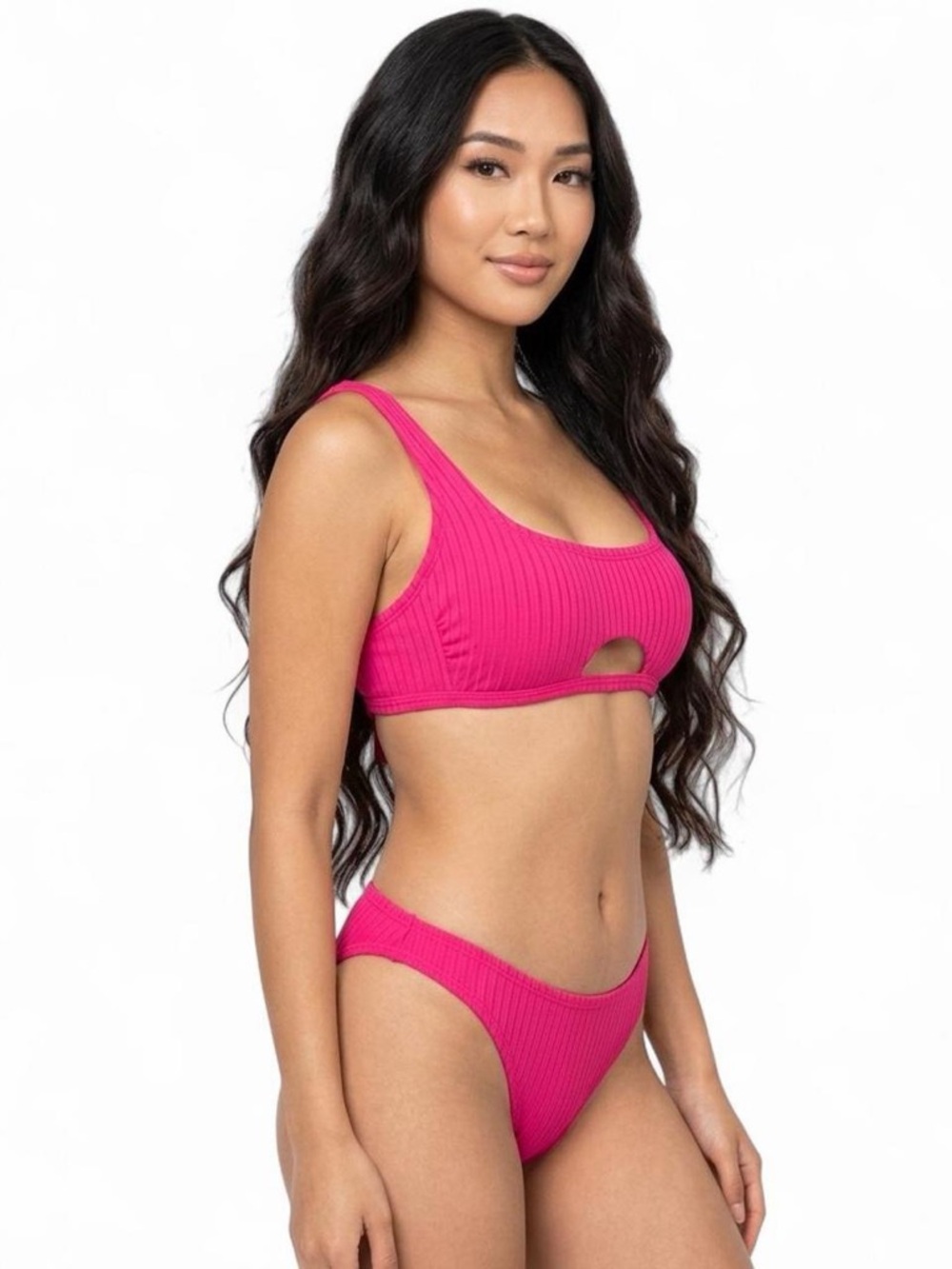 Xhilaration Bright Fuchsia Ribbed Swim Set